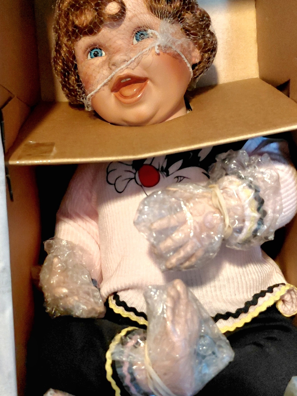 The Ashton-Drake Galleries Sylvester's Surprise Porcelain Doll Pink & Black NIB
